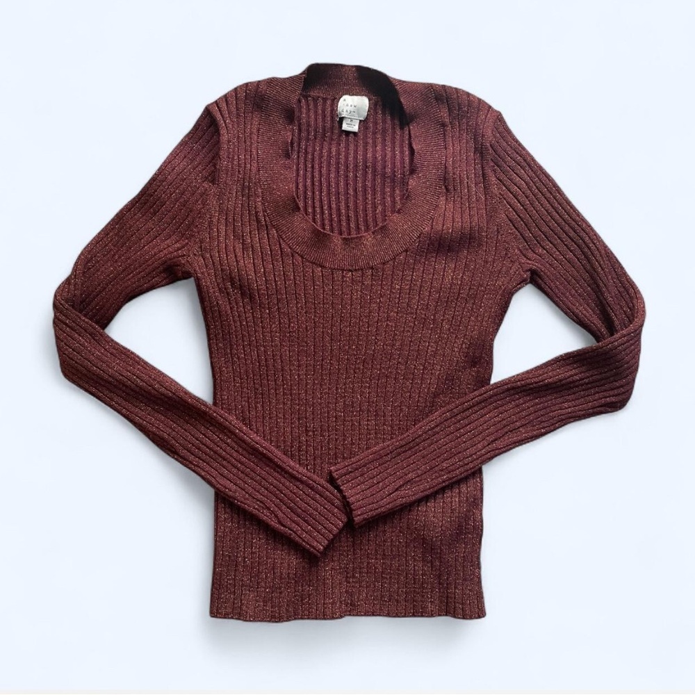Autumn Copper ribbed stretchy sweater EUC Halloween Fall Vibes Size M